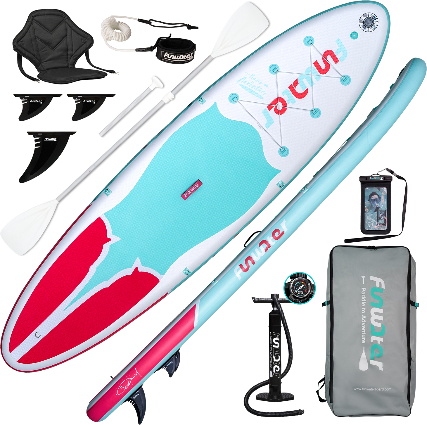 Funwater Aufblasbares Stand Up Paddle Board 335 x 81 x 15 cm,rosa Surfboard, pádlo, Handpumpe, Stand up Paddle Board, SUP, SUP Board