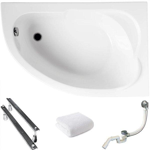 Aqua For You | Polimat Eckbadewanne - 130x85 Cm - Weiß - Trapezform - Siphon Chrom - Acrylbadewanne - Eckbadewanne - Rechts Seite