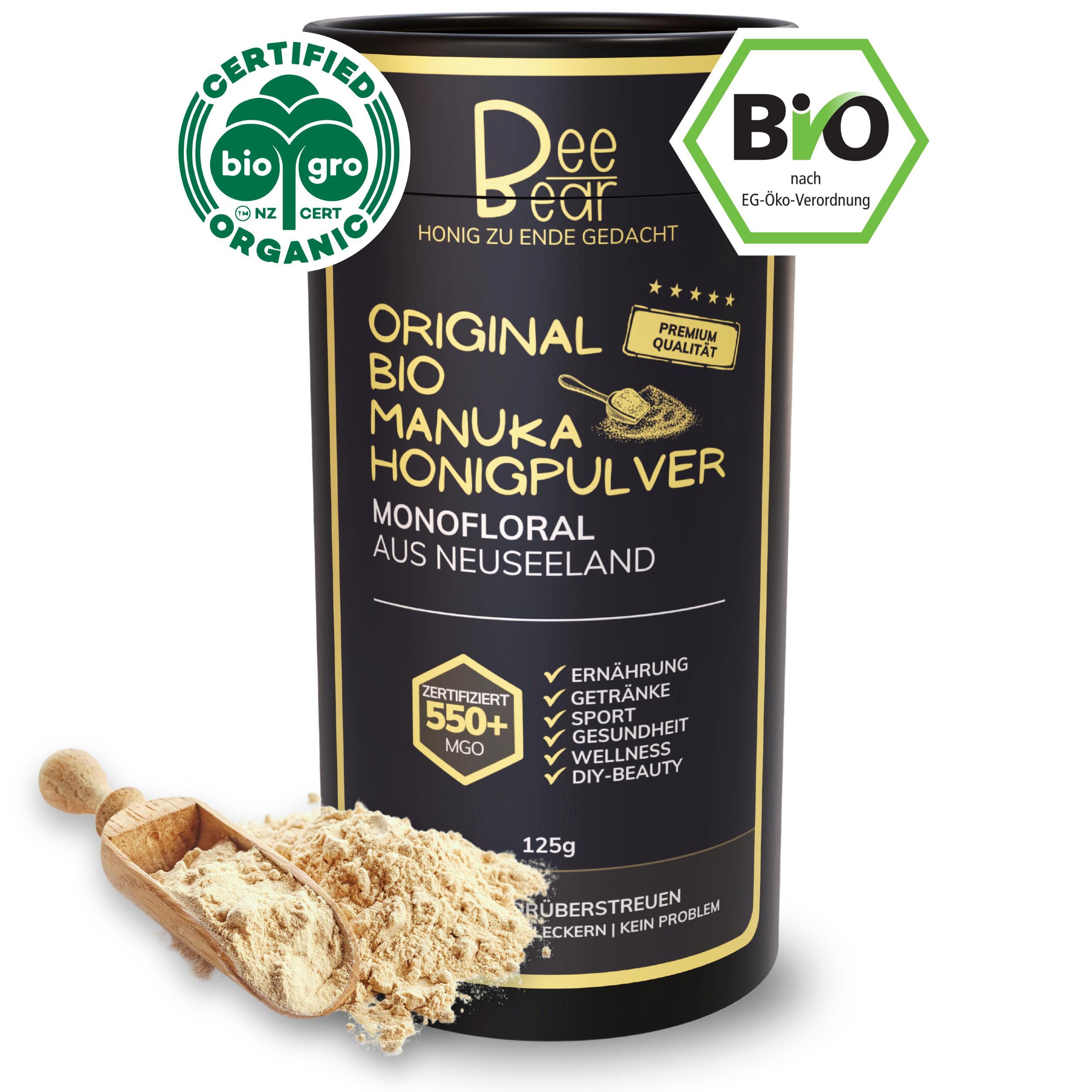 BeeBear® Manuka Honig MGO 550 als PULVER - PREMIUM Honig Pulver aus 100% Honig. es Superfood Pulver & Energy Pulver