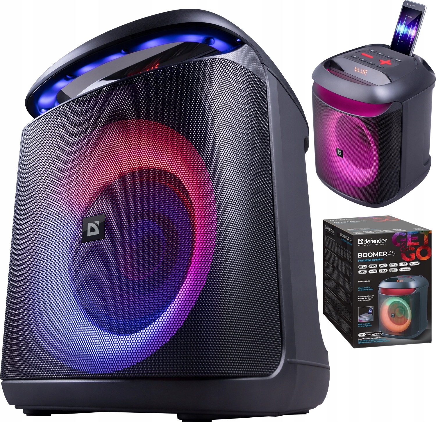 Bluetooth Lautsprecher Defender Boomer 45W Tws Led Fm Usb/Microsd 12H Betrieb! BELLA-T-1368