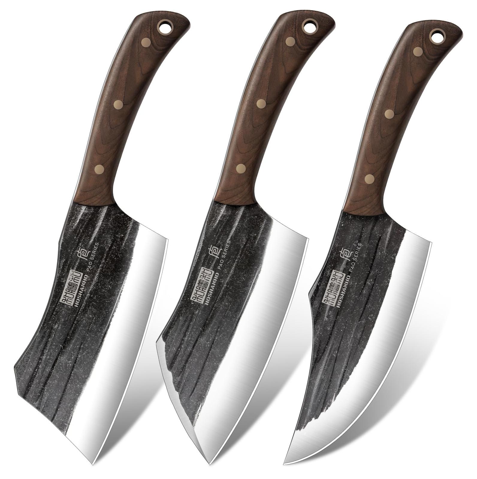 HOSHANHO Metzgermesser Set, 3-Teilige Serbisches Kochmesser Hackmesser Set