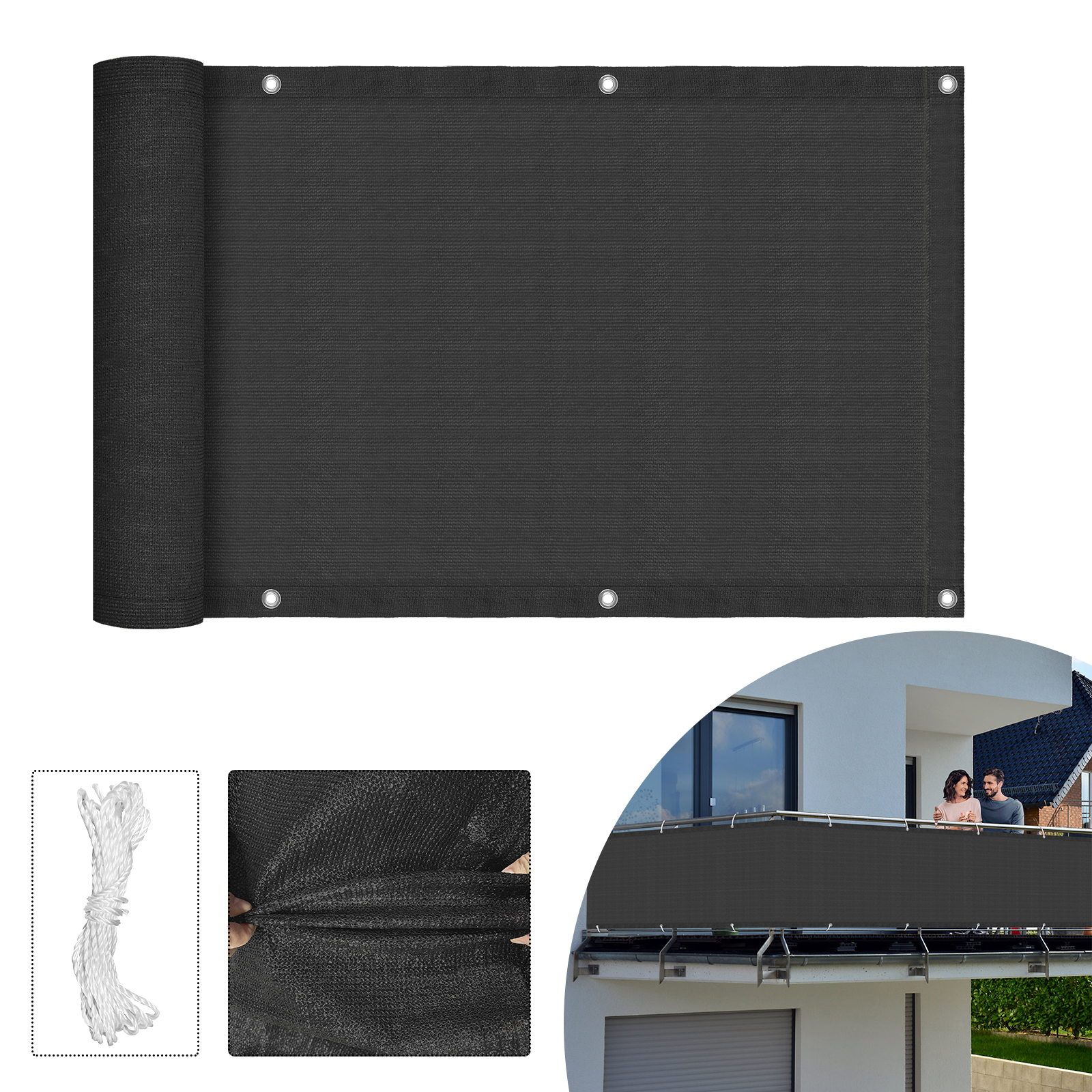 Grau XMTECH Balkon Sichtschutz Balkonverkleidung HDPE Balkonabdeckung 180 g/m² Balkonumspannungen Windschutz 75x600cm UV-Schutz,für Balkongeländer Garten