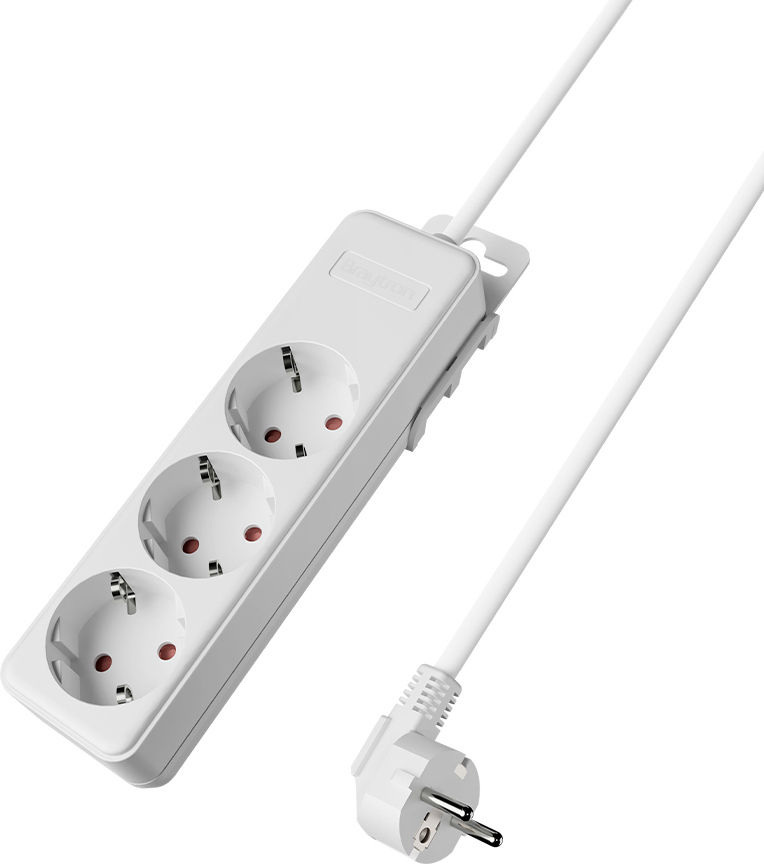 Braytron Mehrfachsteckdose 3-fach mit 3 m Kabel, ohne Schalter, 3680W, Kindersicherung, Steckdosenleiste mit Clip-System BY72-00033