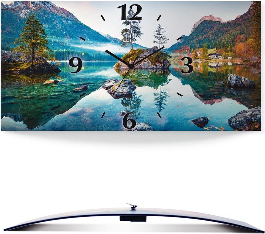 ARTland Wanduhr, gebogen Quarzuhr - schwarzer Zeiger Herbstszene des Hintersee vor Alpen Größe: 60x30 cm 1-0305UW-057
