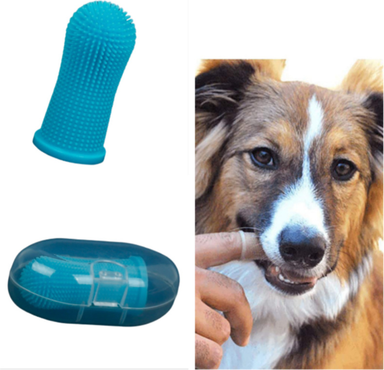 INF Prstová kefka pre domáce zvieratá - Silikónová zubná kefka pre psov a mačky Modrá