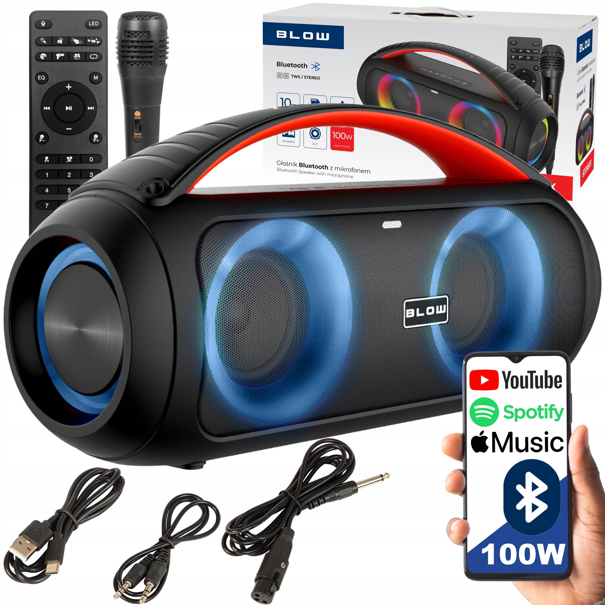 Výkonný Bluetooth Reproduktor Prenosný Boombox Mikrofón Diaľkové Ovládanie Usb Sd Fm Karaoke