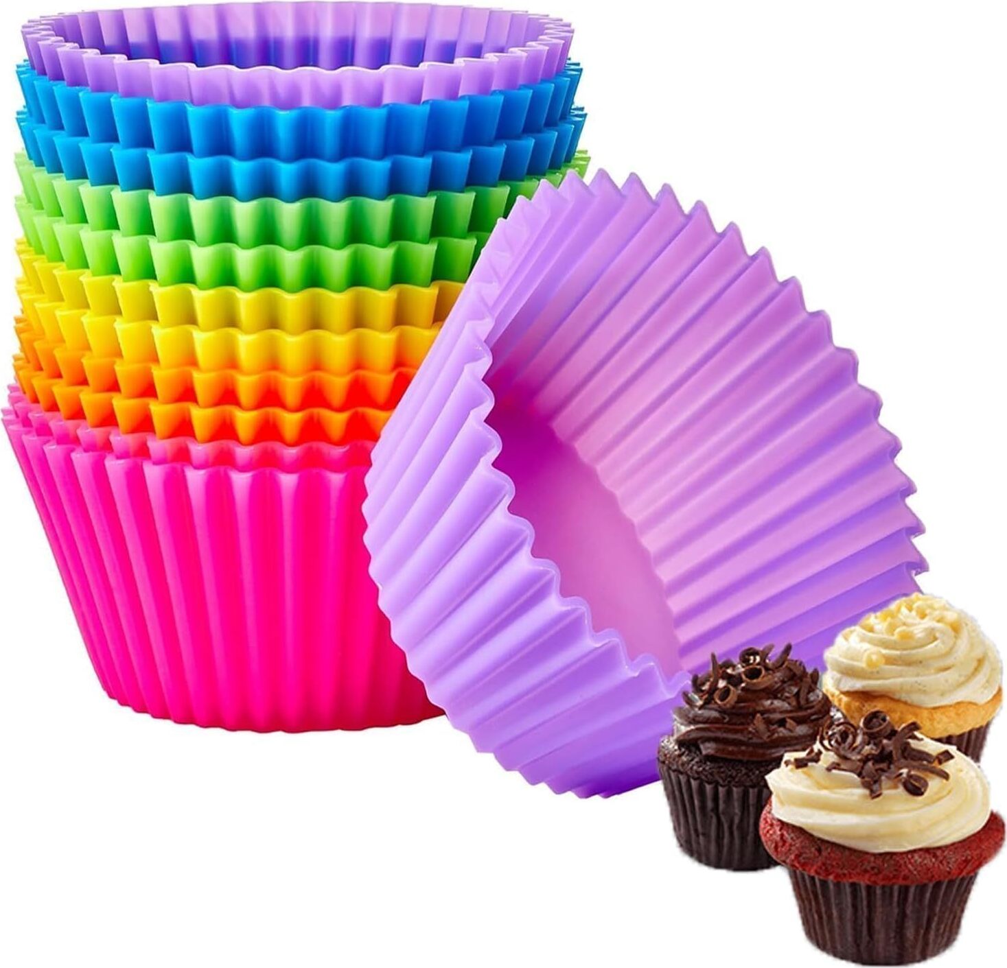 RPSTrading 12 Stück Muffinförmchen aus Silikon, Muffinbackförmchen, rund, 7 cm, Silikon-Muffinblech für Kuchenbällchen, Muffins, Cupcakes und Süßigkeiten FZ-B0CYBYN1FH