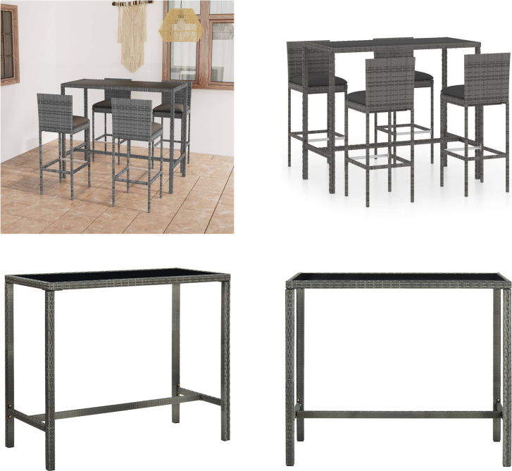 vidaXL 5-dielny záhradný barový set s vankúšmi polyratan sivý - Barový set - Barové sety - Barový stôl a barové stoličky - Barový stôl