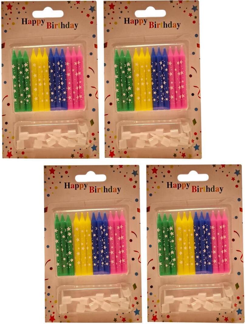 BAYLI Tortenkerzen Set mit Haltern 48 Kerzen mit 48 x Halter - Kuchenkerzen Geburtstag - 4 Farben Mix - [Blau-Gelb-Grün-Pink] - Höhe - 6cm | Geburtstagskerzen für Party, Weihnachten, Feier - Partykerzen 48er Set Tortenkerzen mit Halter – bunt & festlich