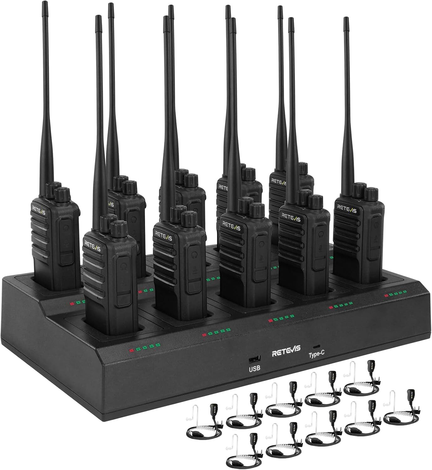 Retevis RB669 Funkgerät, Freenet PMR446 Walkie Talkie mit Headset, 10-in-1 Ladegerät, VOX, Effizientes Laden, Funkgeräte für Firmenfeier, Eventplanung EUA9062P-C9059P-C9003AX10
