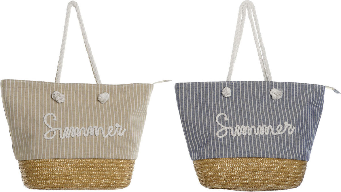 Damen Handtasche Home ESPRIT Blau Beige natürlich 52 x 16 x 33 cm (2 Stück)