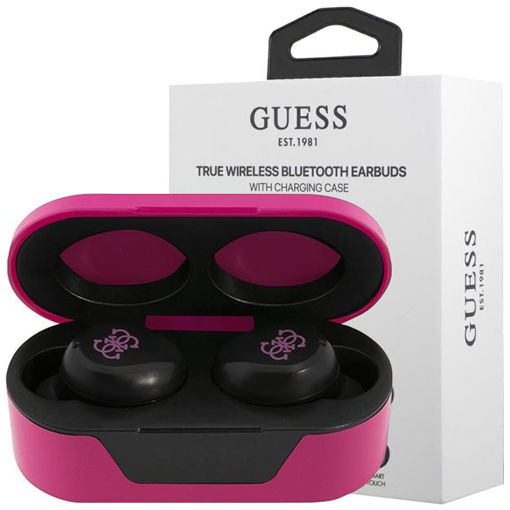 Bezdrôtové slúchadlá Guess GUTWST31EM, TWS, Bluetooth 5.0, 400 mAh (nabíjacie puzdro), 50 mAh x2 (slúchadlá), purpurová