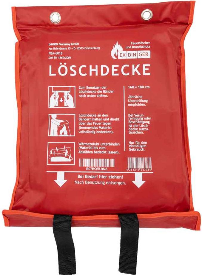 EXDINGER Feuerlschdecke 160x180 cm gem Din EN 1869:2001 (auch fr Fettbrnde) 6018