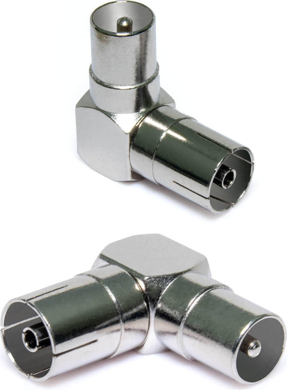 Sterndiscount 90° Winkeladapter für TV Kabel IEC Winkel-Adapter – Metall, Silber