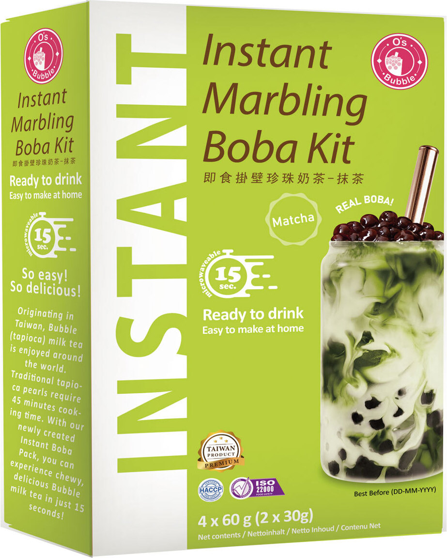 Yoaxia O's Bubble Instant Marbling Boba Tee Kit MATCHA (4x 60g) | Bubble Tee | Mit Tapiokaperlen und Strohhalm 10581