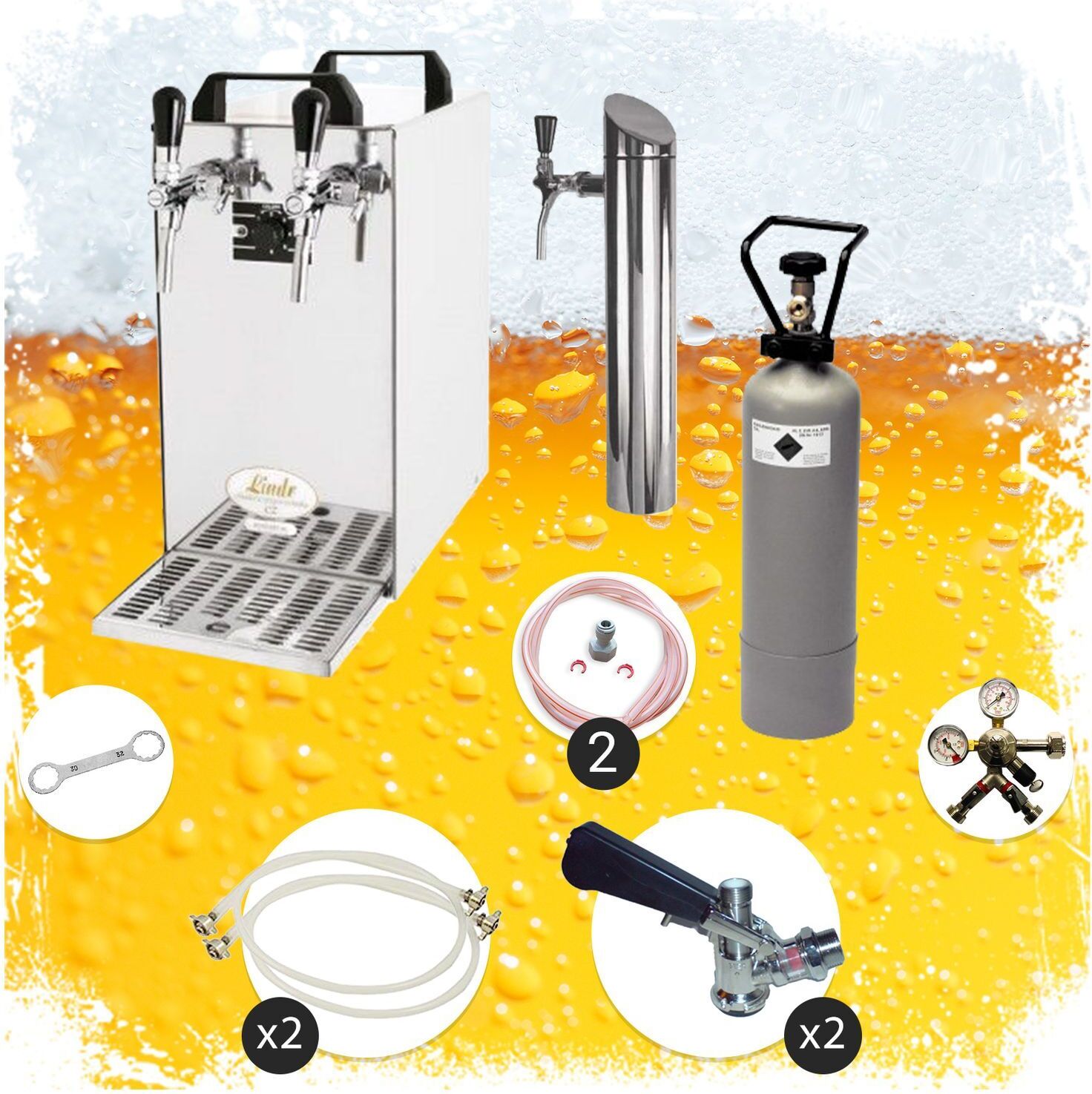 ich-zapfe Untertheken Komplett Set - Zapfanlage, Bierzapfanlage - Kontakt 40 2-leitig Trockenkühler, Durchlaufkühler 50 Liter/h, inkl. Schanksäule, Green Line, Zapfkopf:KeyKeg,Zapfkopf 2:KeyKeg NEW-5672