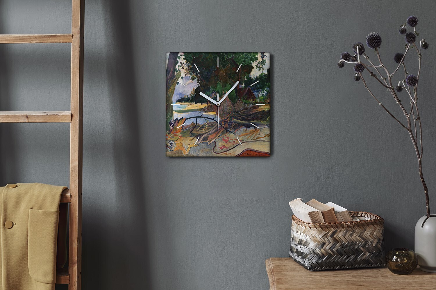 Coloray Hodiny Unikátní 30x30 cm Tiché hodiny Pro obývací pokoj a kuchy Nástnné hodiny Plátno Bílé ruiky hodin - Tento Baruo Gauguin