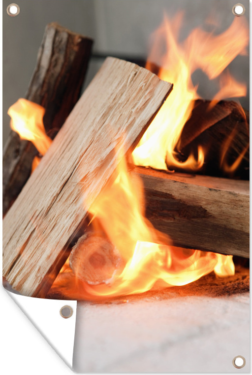 MuchoWow® 40x60 cm Outdoor-Poster Gartendeko Sichtschutz Garten Poster für den Garten Holzverbrennung am offenen Feuer 133|1334012