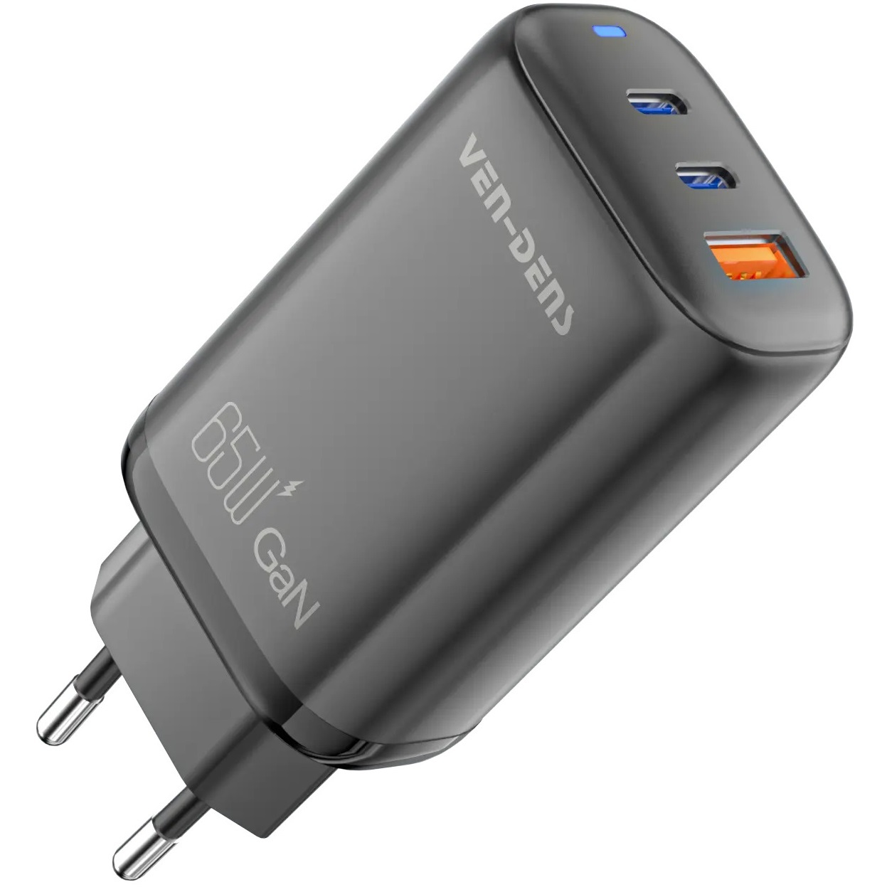 Rýchlonabíjačka Ven-Dens GaN Pro 65W s 2x USB-C a USB - Čierna KP34295