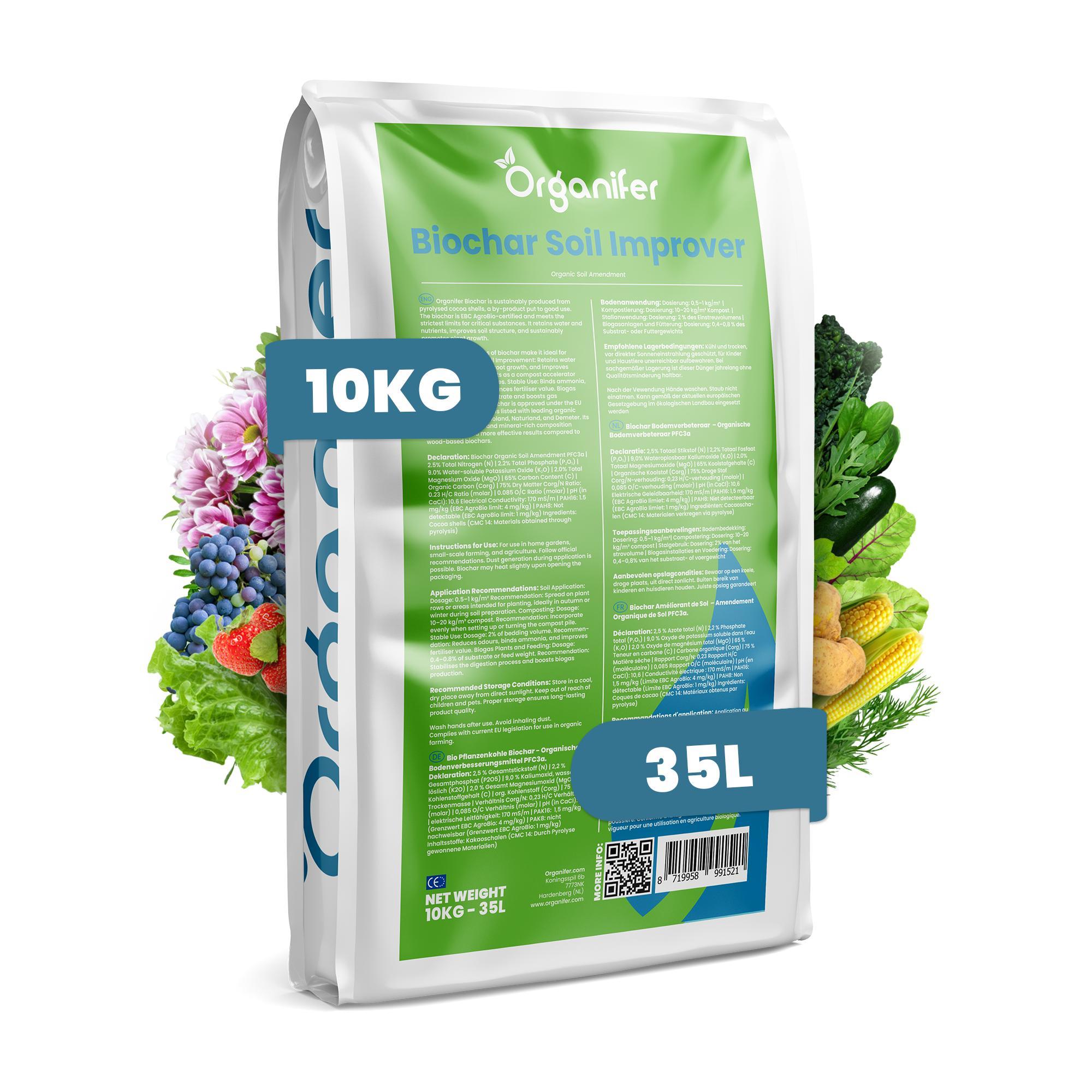 Biochar-Bodenverbesserer (10 kg – 35 l) – Organisches Bodenverbesserungsmittel - Organifer