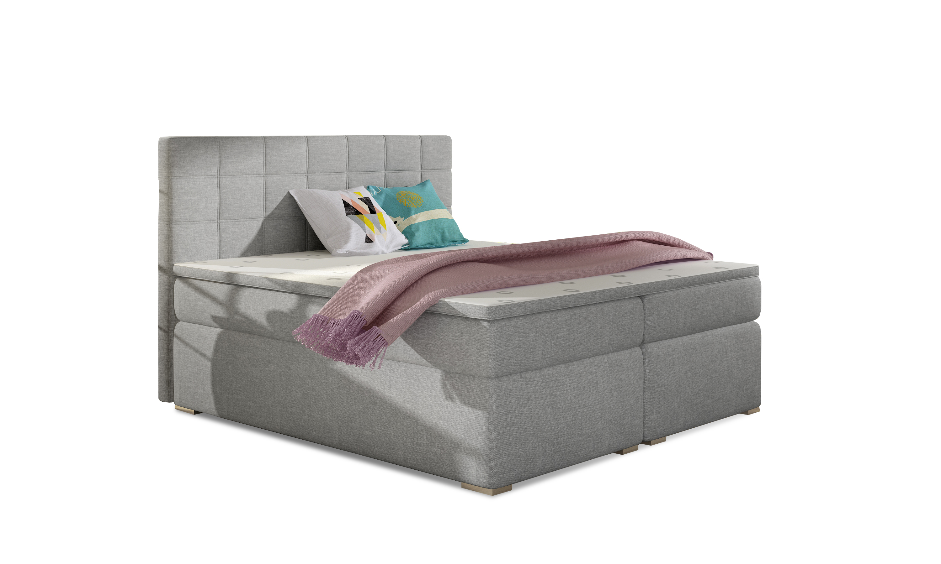 MOB, Manželská posteľ Boxspring 140 cm - Abbie (svetlosivá) (s matracmi)