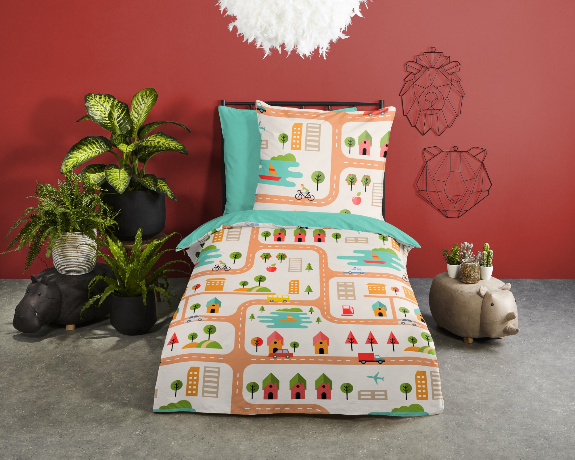 Muller Textil Good Morning Kinder Bettwäsche Fahrzeuge - 135x200 cm - 100% Baumwolle 2724-G