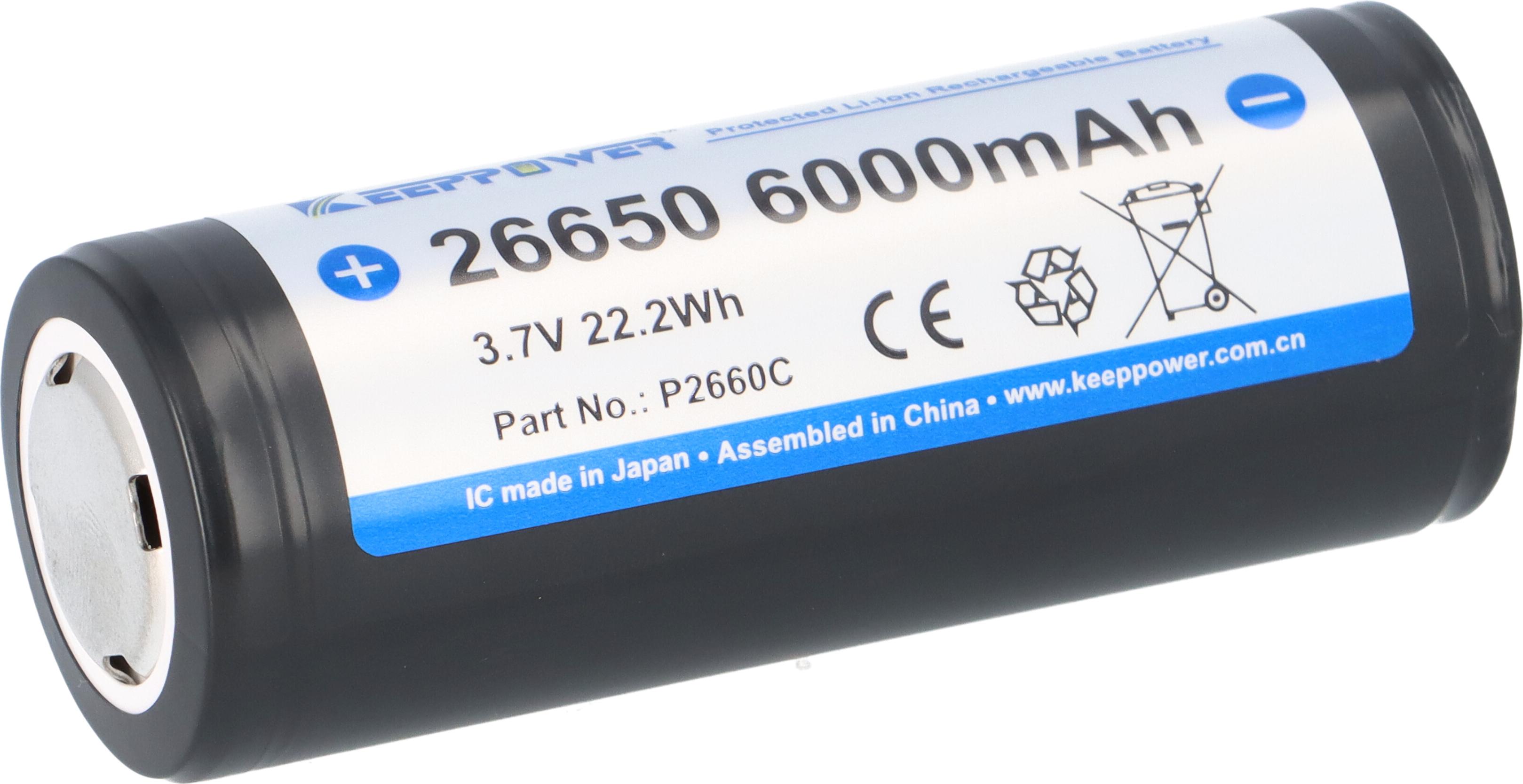 Keeppower 26650 IMR Akku 6000mAh – Hochleistungs-Lithiumzelle 15A Flat Top 26814