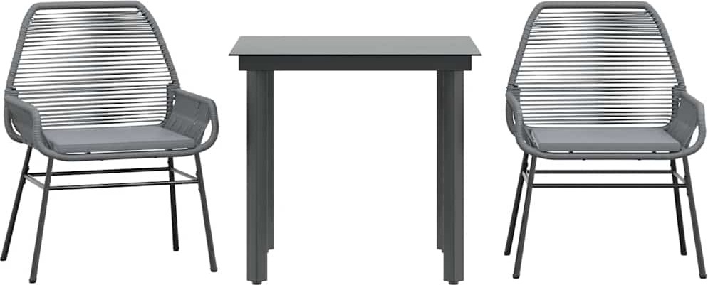 vidaXL 3-dielny záhradný jedálenský set s vankúšmi sivý polyratan sklo