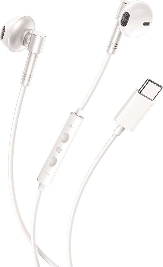 Káblové slúchadlá XO EP60 USB-C, flexibilný silikónový kábel, ovládanie hlasitosti, 1,2 m, biela