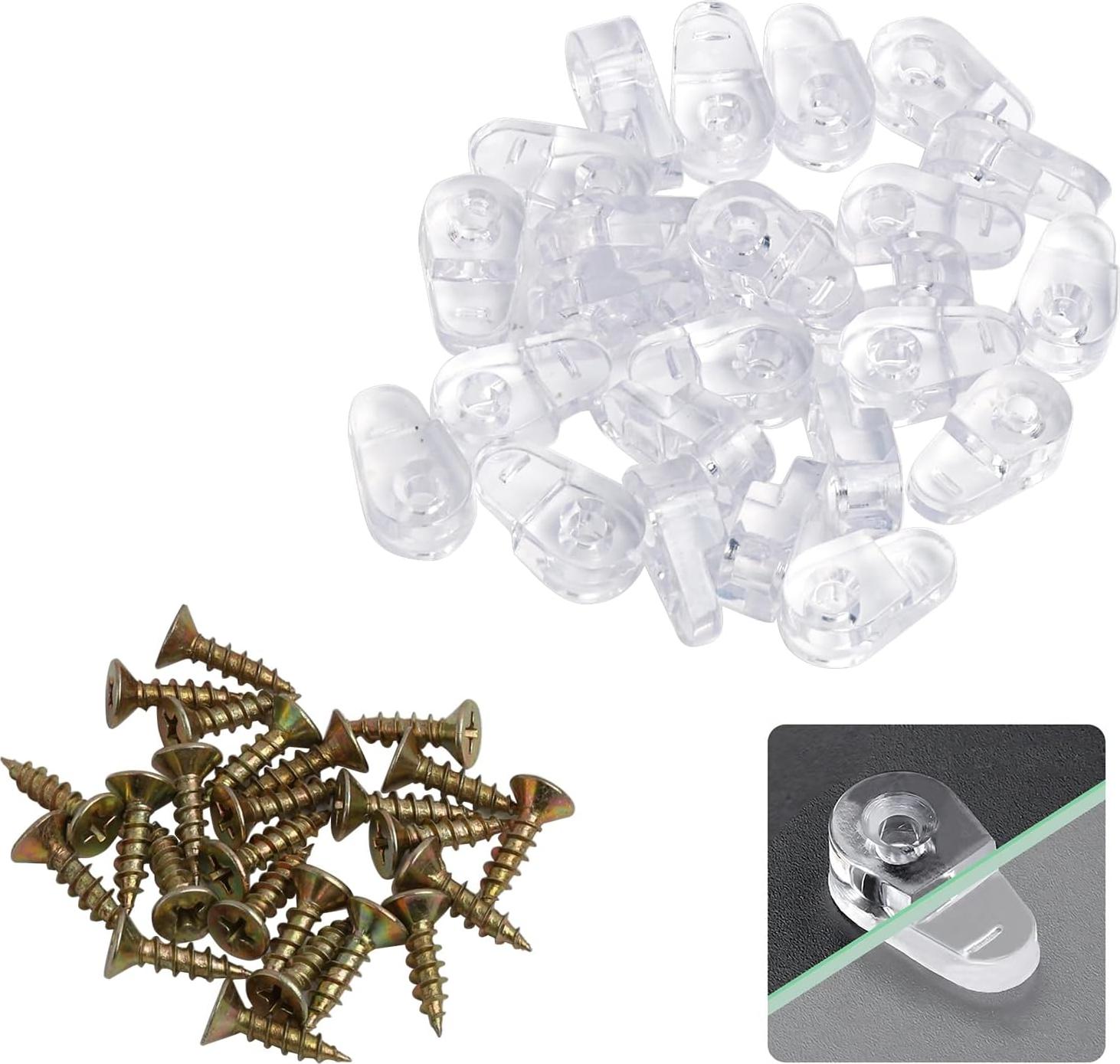 Markenlos 25 Stück transparente Glasclips - Glasretainer-Clips - Glas-Klemmenhalter - inklusive 25 Metallschrauben - für Vitrinen - Badezimmer Spiegel - Schränke und mehr
