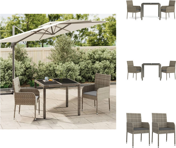 vidaXL 3-dielny záhradný jedálenský set s vankúšmi sivý polyratan - Záhradný nábytok sety