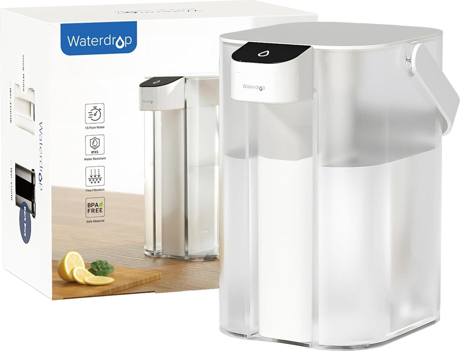 Waterdrop Elektrischer Wasserfilterkrug – Reduziert Kalk & Schadstoffe – 3,5 L, Mit Akku & Anzeige