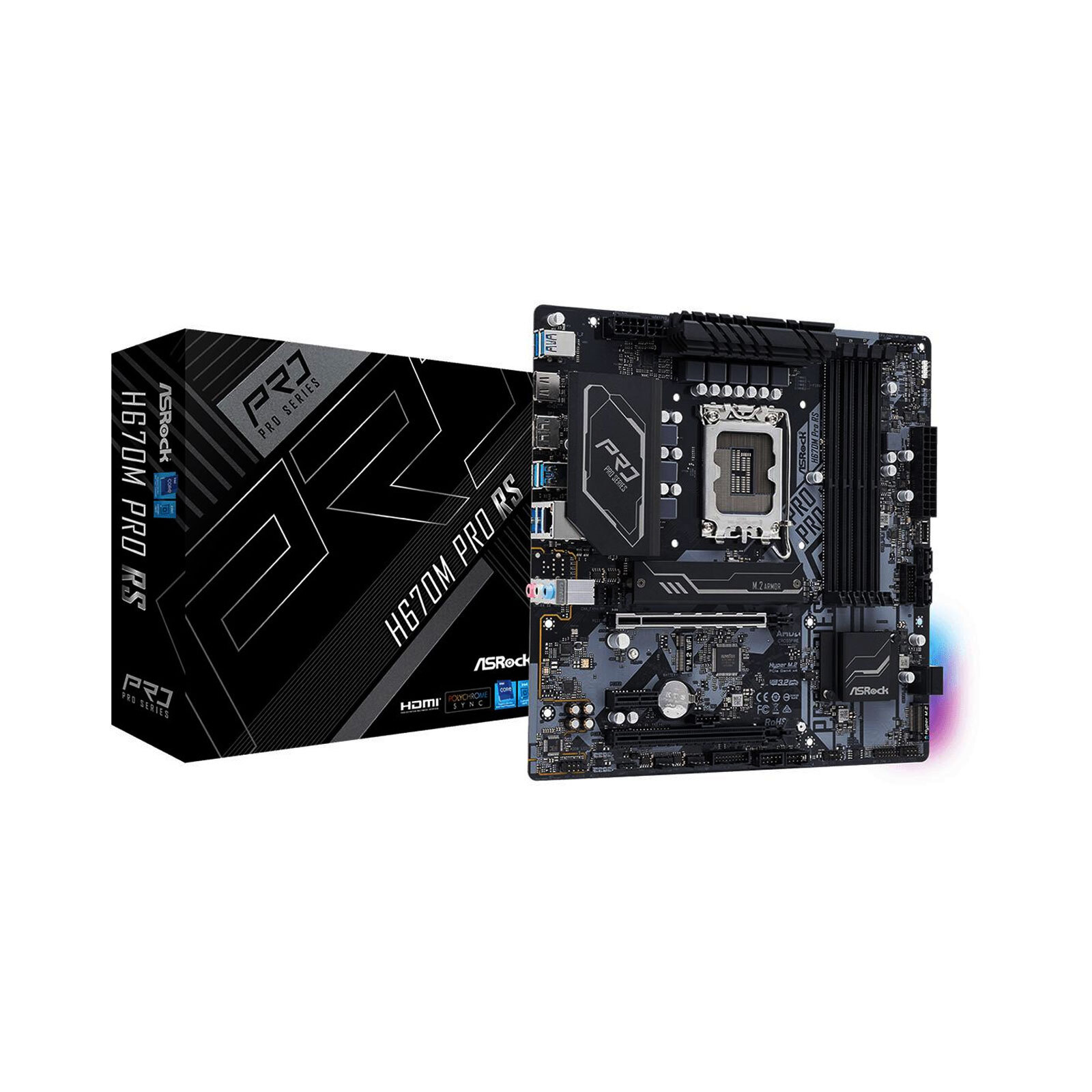 Asrock H670M Pro RS, Intel, LGA 1700, Intel® Celeron®, Intel® Core™ i3, Intel® Core™ i5, Intel® Core™ i7, Intel® Core™ i9, Intel® Pentium®, DDR4-SDRAM, 128 GB, DIMM 90-MXBHK0-A0UAYZ