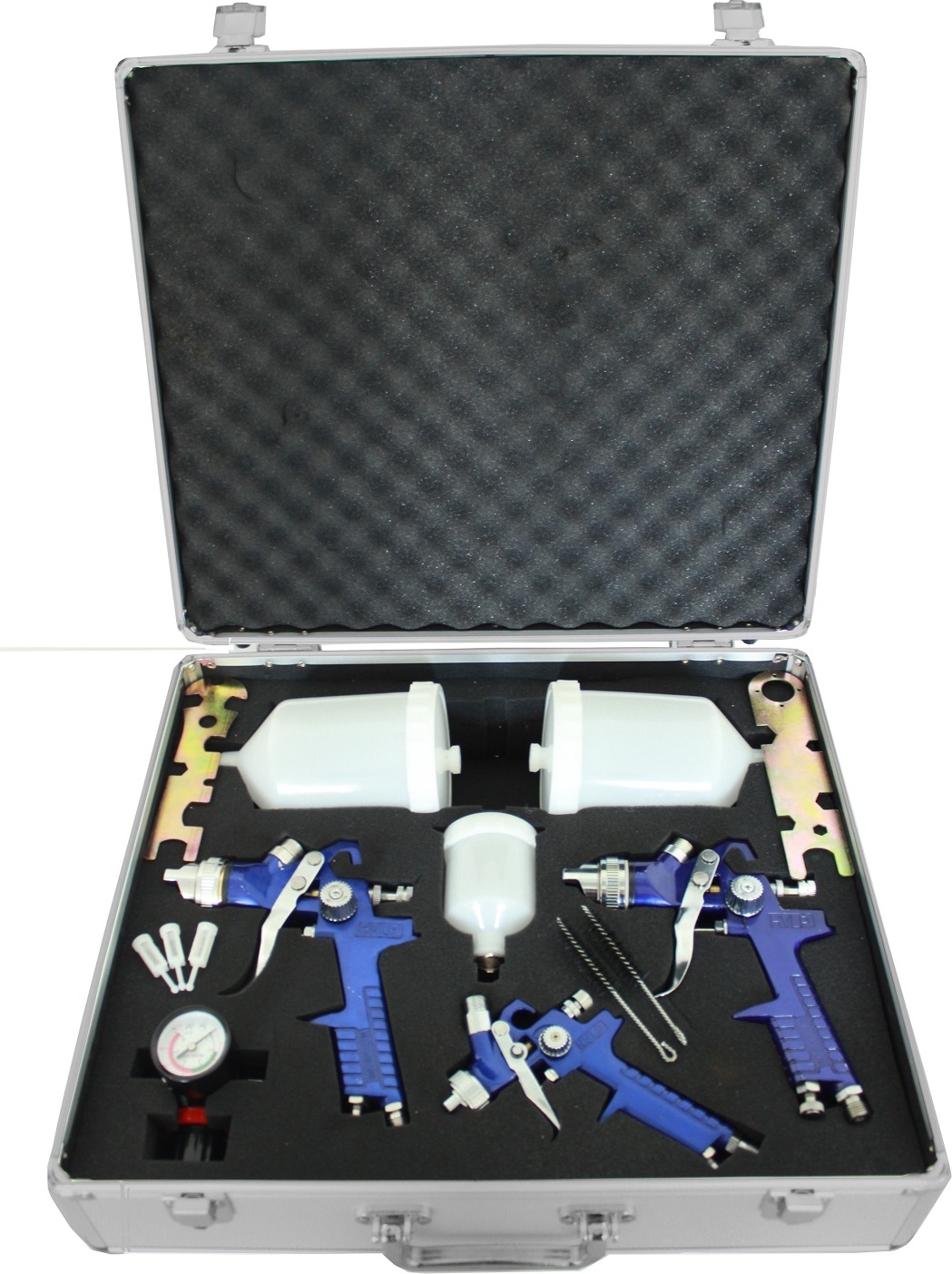 baumarktplus 3x HVLP Spraypistole Lackierpistole Set Druckminderer Koffer Spritzpistole Luft 20201