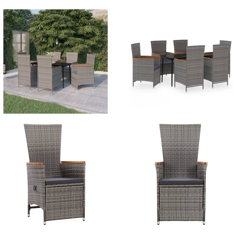 vidaXL 7-dielny záhradný jedálenský set s vankúšmi sivý - Záhradný jedálenský set - Záhradné jedálenské skupiny - Záhradný set nábytku - Záhradný set nábytku