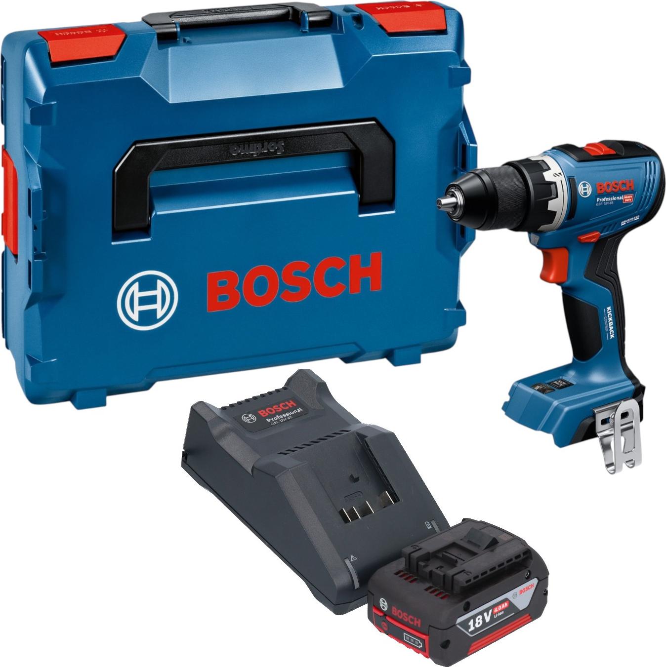 Akumulátorová vŕtačka Bosch GSR 18V-65 Professional 18 V, 63 Nm, bezkefová + 1x akumulátor 4,0 Ah + nabíjačka + L-Boxx