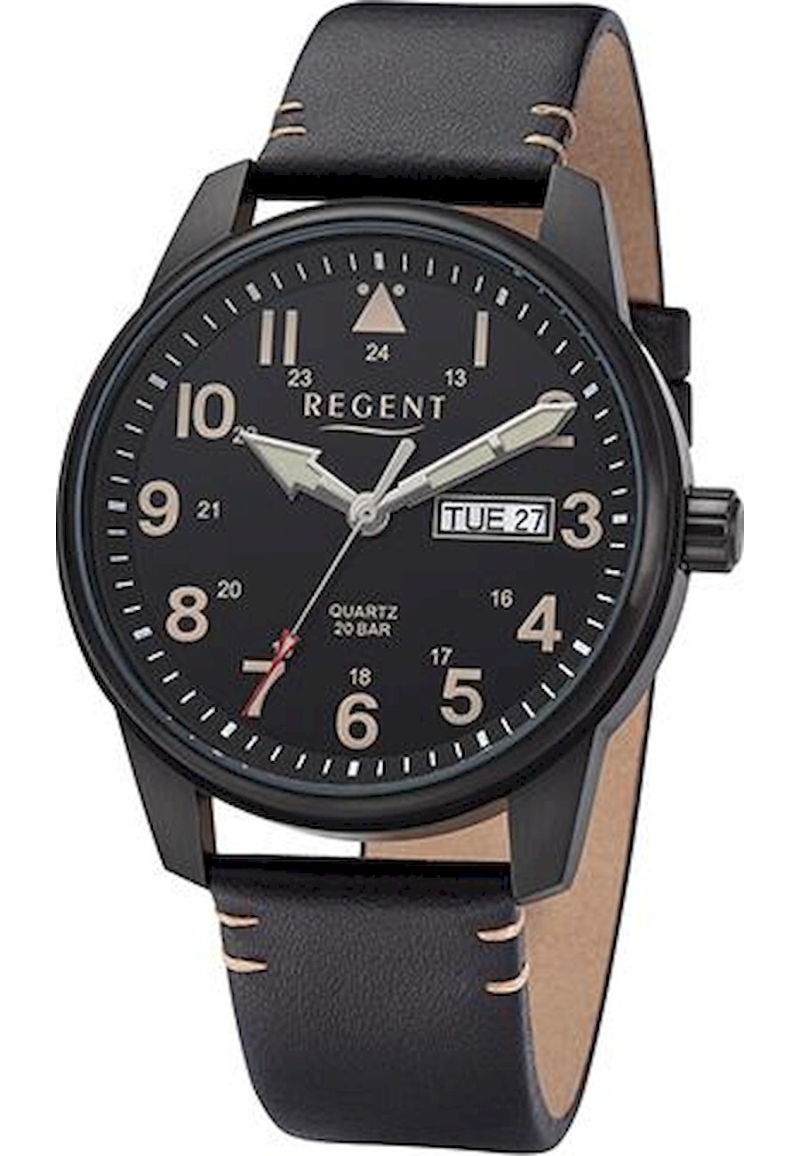 Regent Herren Uhr Lederarmband Leder Armbanduhr Analog schwarz braun URF1253 F-1253