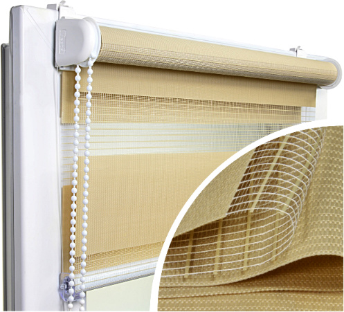 Voppi Doppelrollo ohne Bohren 79x150 cm Beige, Tag und Nacht Rollo, Fensterrollo, Innenrollo für Fenster, leichte nicht invasive Montage