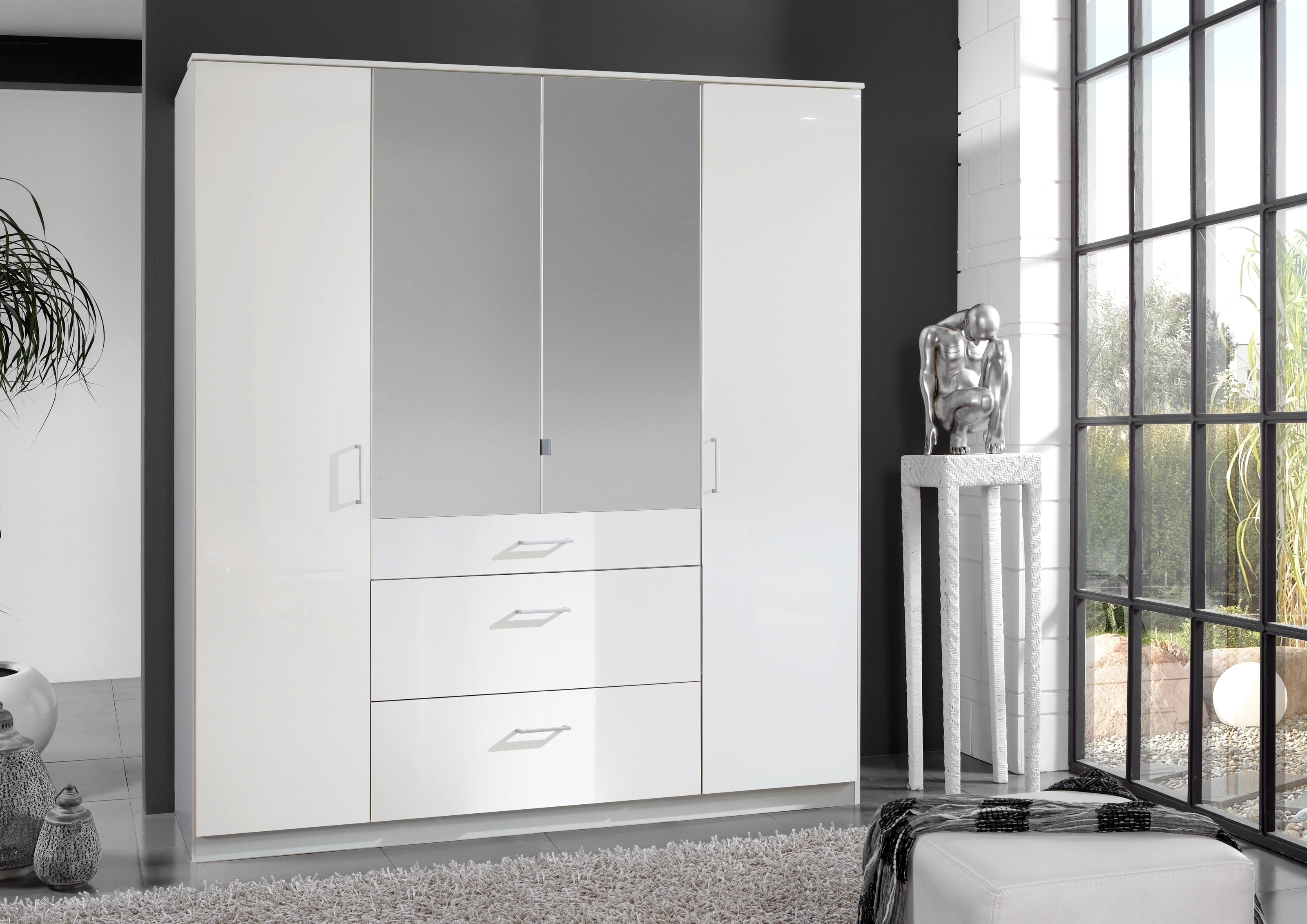 Drehtürenschrank >Clack< in HOCHGLANZ LACK WEISS - 179x199x58cm (BxHxT)