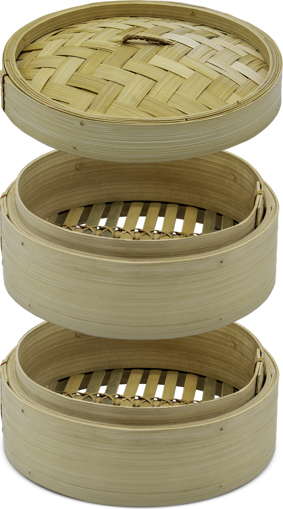 Spetebo 1.06 Bambusdämpfer 3-teilig - ca. 20 x 15 cm - Dampfgarer Bambus für Reis, Dim Sum, etc.