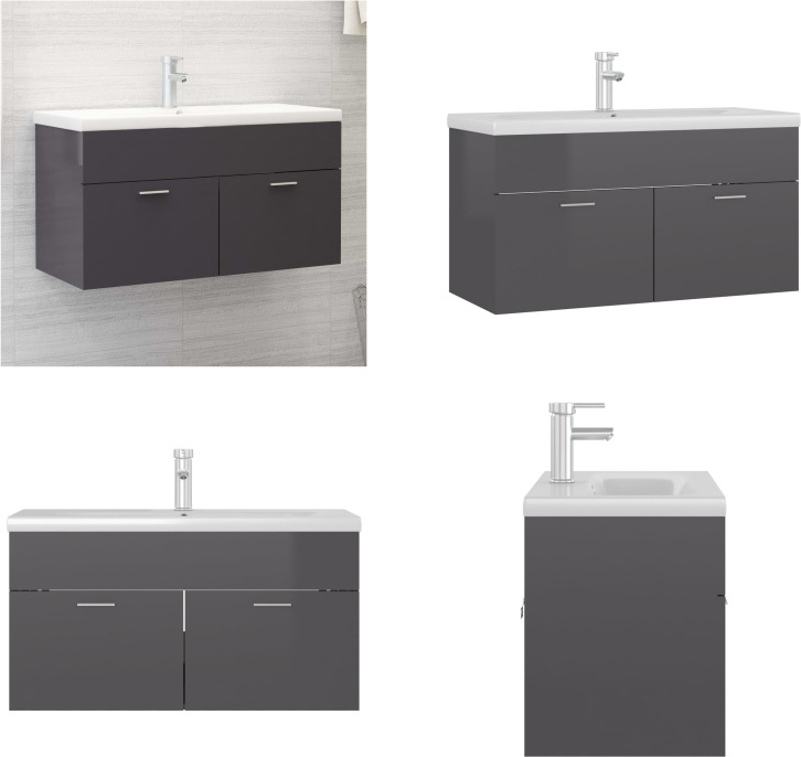 vidaXL Waschbeckenunterschrank mit Einbaubecken Hochglanz Grau - Waschbeckenunterschrank Mit Waschbecken - Waschbeckenunterschränke Mit Waschbecken - Waschbeckenunterschrank - Waschbeckenunterschränke