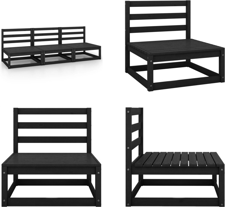 vidaXL Záhradná pohovka 3 ks čierna borovica masív - Stredová pohovka - Stredová pohovka - Stredová pohovka drevo - Stredová pohovka drevo