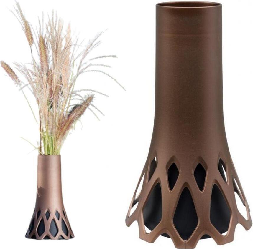 Plastia Grabvase Roseta Mit Sockelgewicht – 1,3 L, Frost- & UV-beständig, In Bronze, Für Grabdekoration