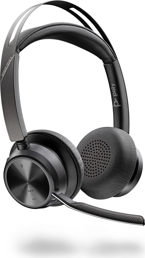 POLY Voyager Focus 2 Kancelárske slúchadlá s káblovým a bezdrôtovým hlavovým mostom Kancelária/telefónne centrum Nabíjacia kolíska USB typu A Bluetooth čierna
