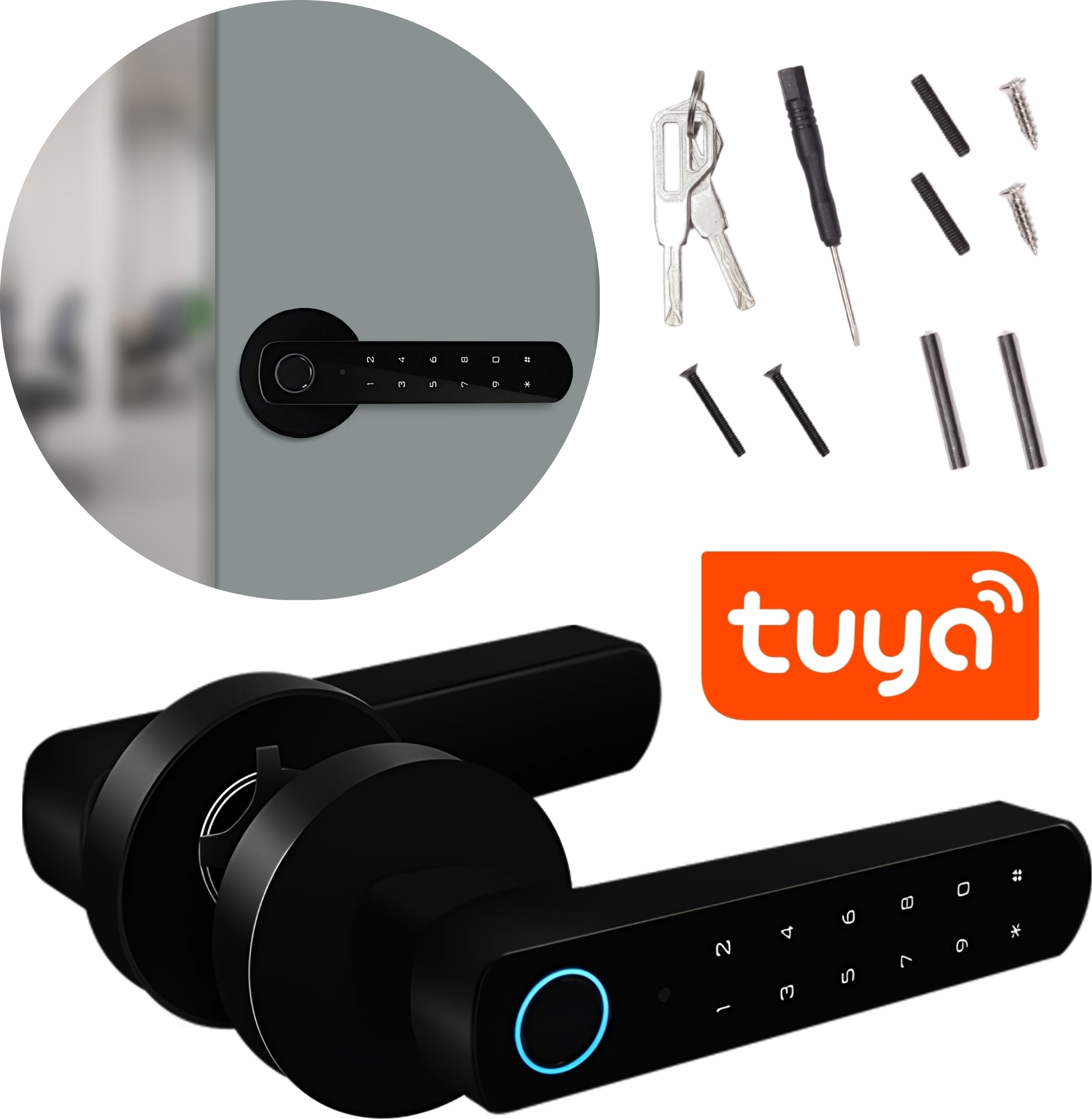 sarcia.eu Smartes elektronisches Türschloss - WiFi smart handle mit integriertem Schloss, biometrisch
