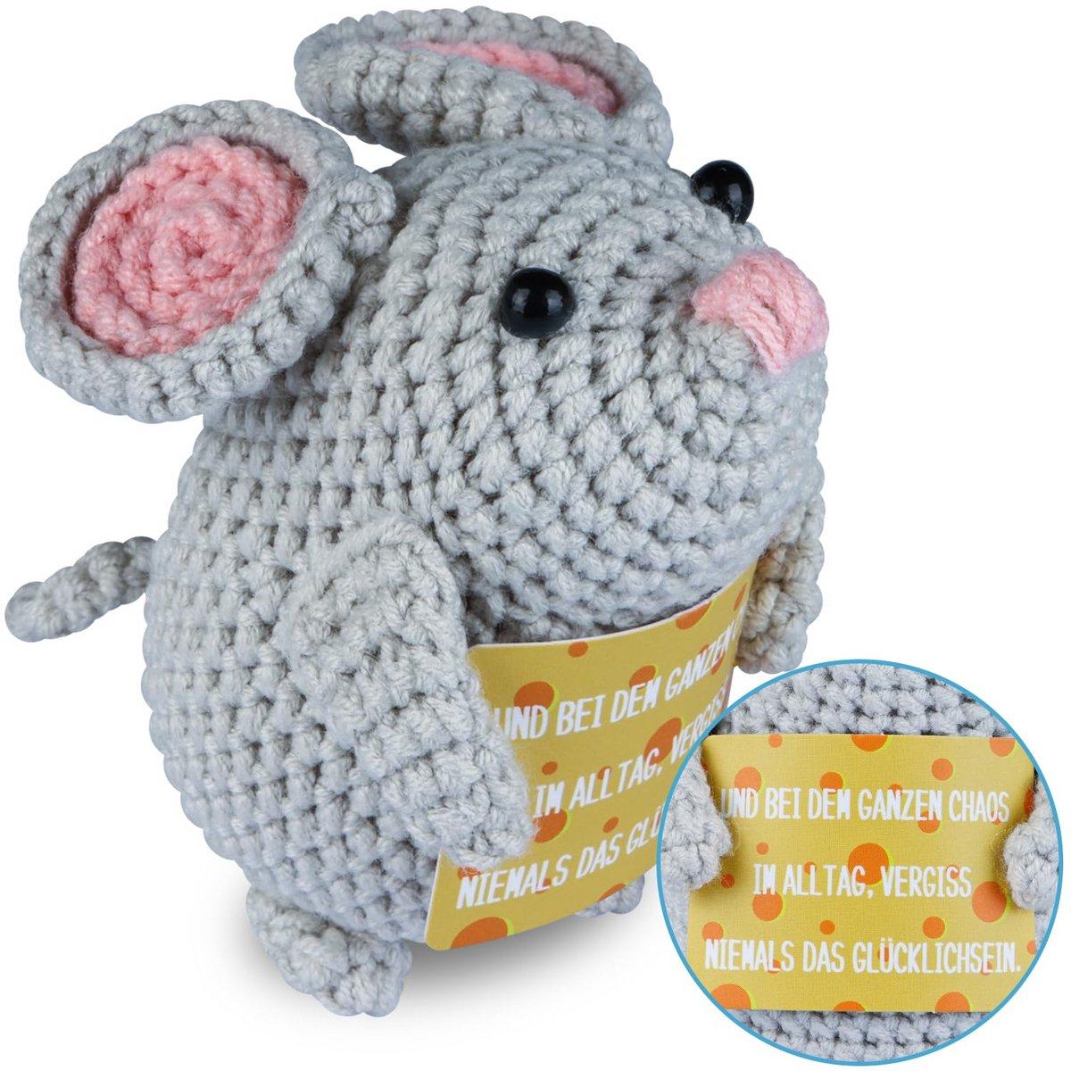 Minicee Gehäkelte Glücksmus Pocket Hug Maus mit Botschaft