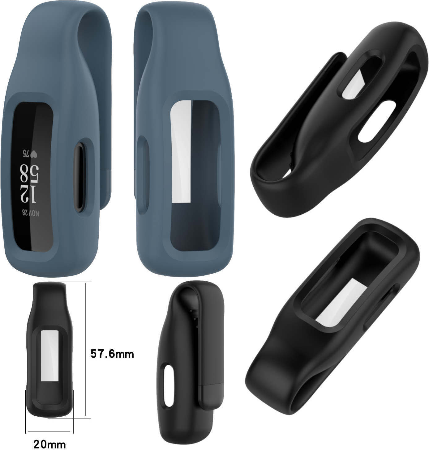 Pre Fitbit Inspire 3 Vysokokvalitný plast / oceľ / TPU puzdro Clip Watch Smart Sport Case Blue/Grey