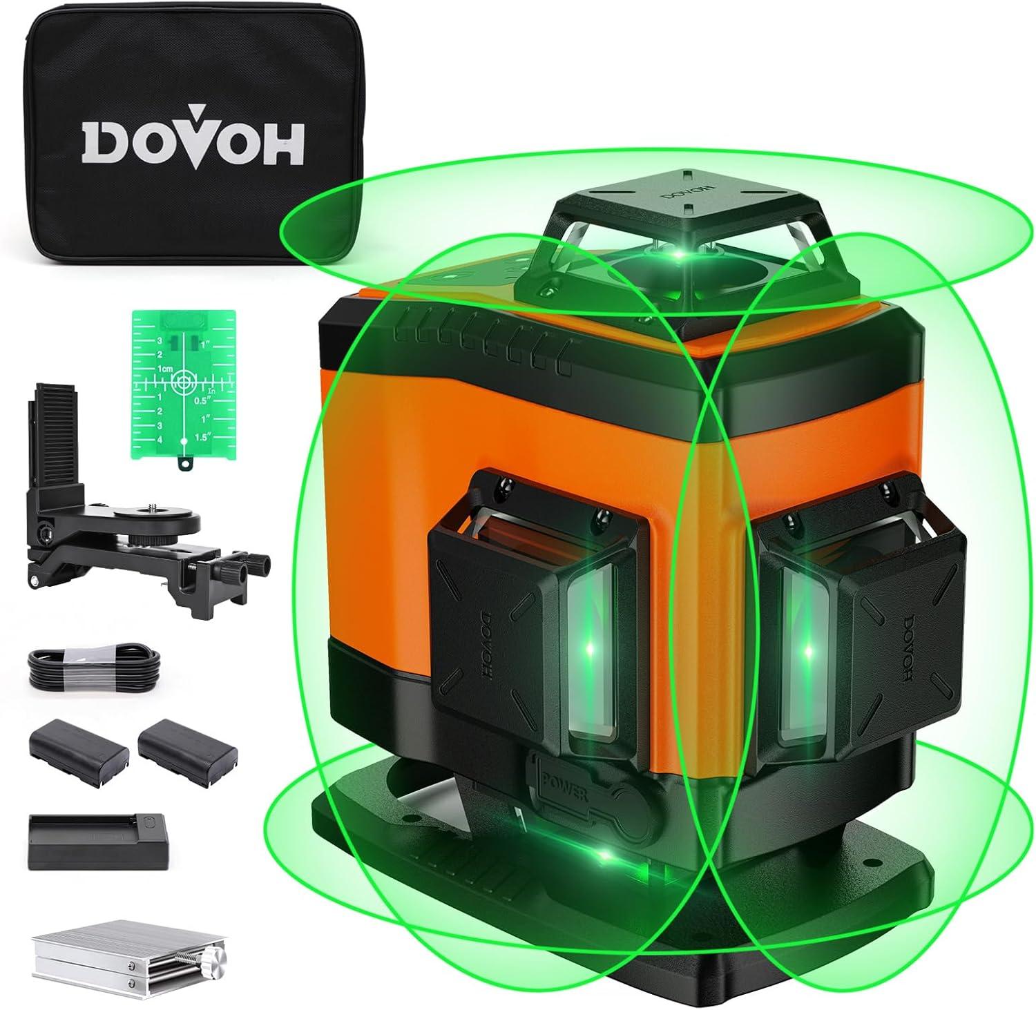 DOVOH K4-360G Kreuzlinienlaser 4D 360 Grad, 16 Linien Grün, USB-C, 2 Akkus