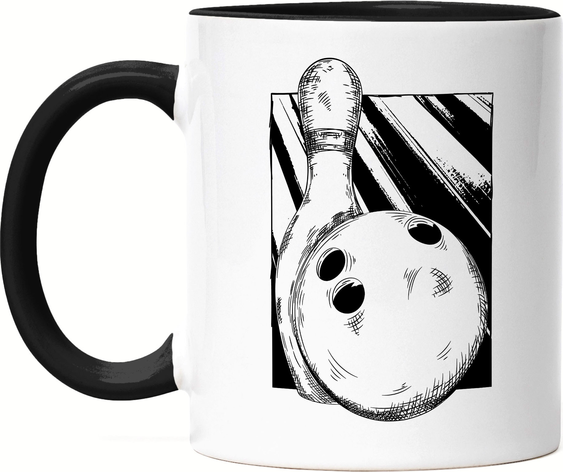 Hey!Print Kegeln Tasse Schwarz Bowling Kegeln Kegel Kegelball Bowlingball Bowlingbahn Kegelbahn Spiel Pins Freizeit Hobbie HP-1841-T-Schwarz