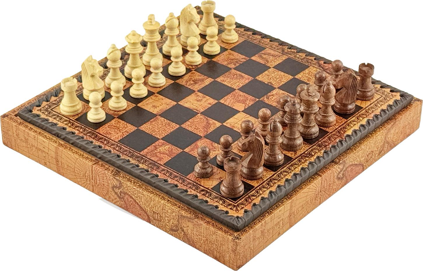 Italfama 2-in-1 Schach- und Dame-Set | Akazienholz | Globuskarte 28 cm | Italien